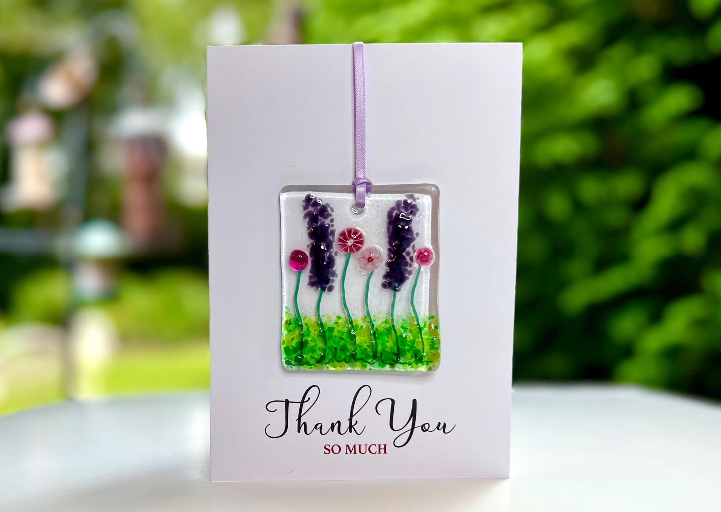 Thank You card with detachable handmade glass keepsake