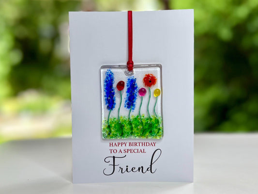 Special Friend Birthday card with detachable handmade glass keepsake