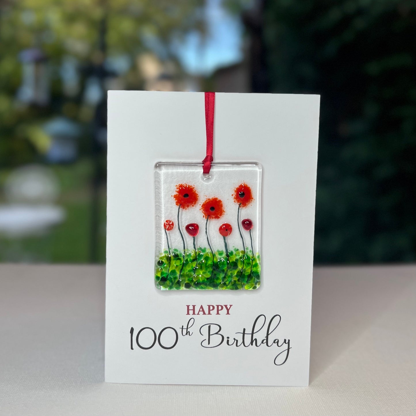 Happy 100th Birthday card with detachable handmade glass keepsake