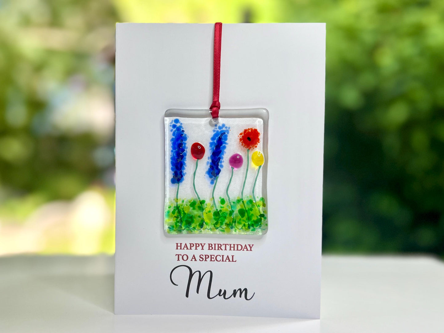 Mum Birthday card with detachable handmade glass keepsake