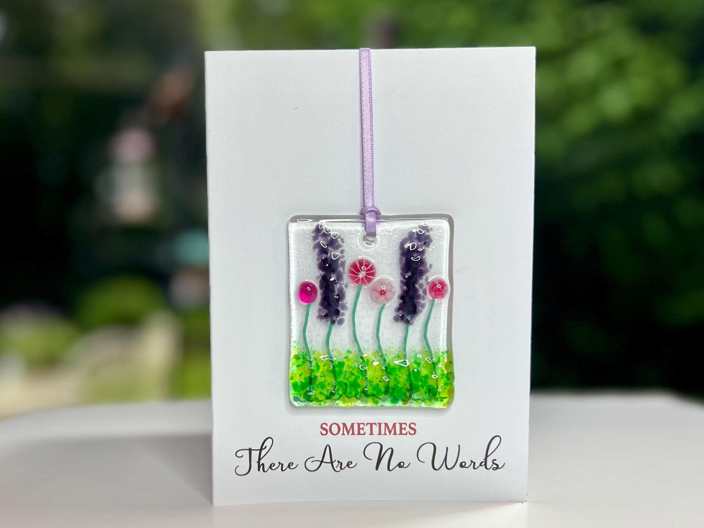 Sometimes There Are No Words sympathy card with detachable handmade glass keepsake