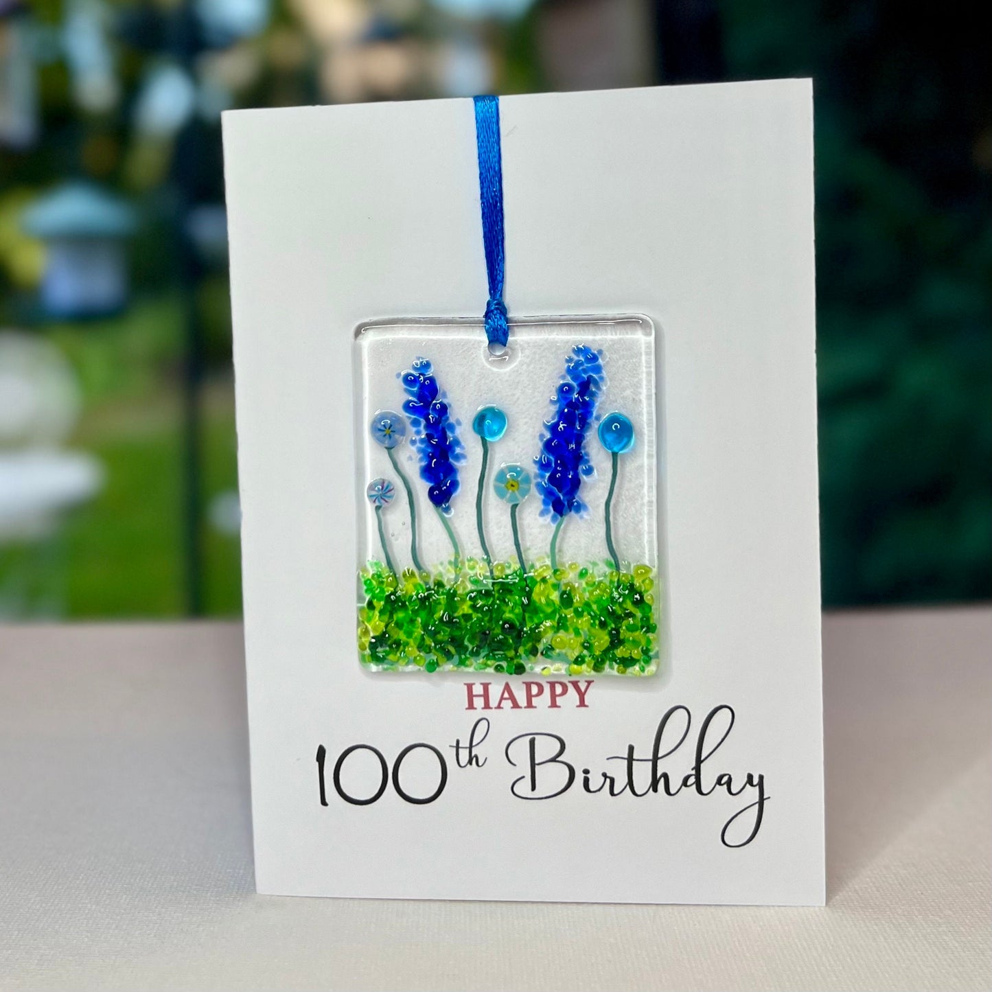 Happy 100th Birthday card with detachable handmade glass keepsake