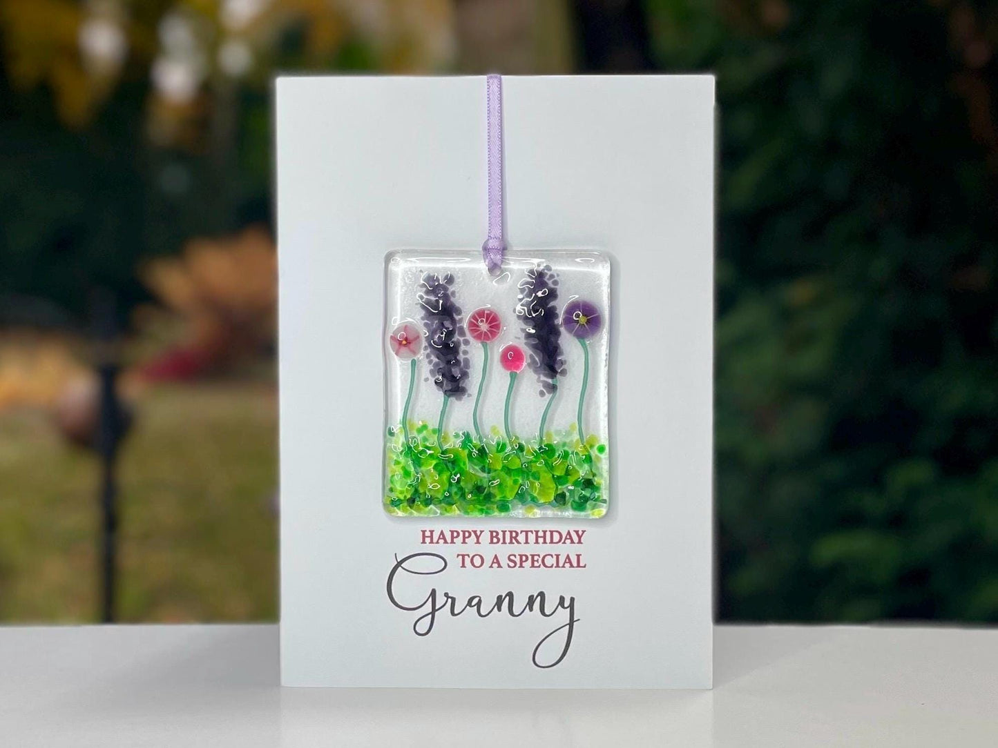 Granny Birthday card with detachable handmade glass keepsake