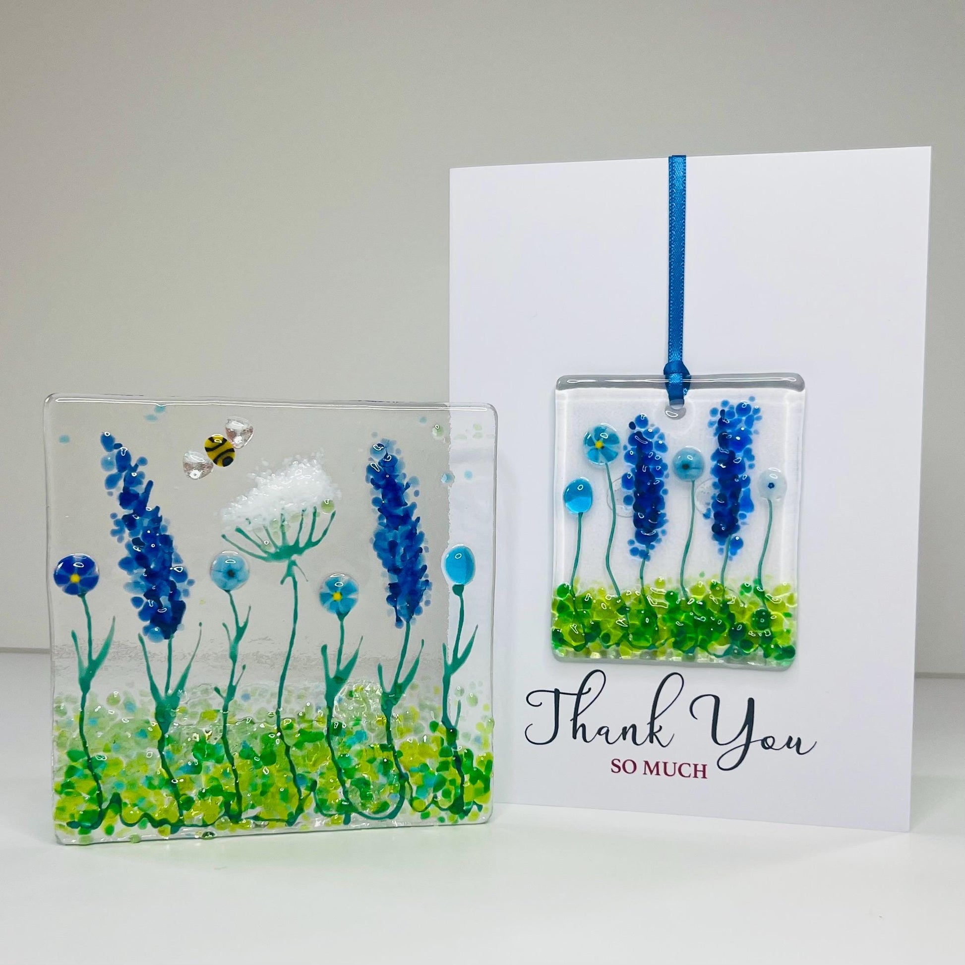 Wildflower Fused Glass Tealight & Thank You Card Gift Set