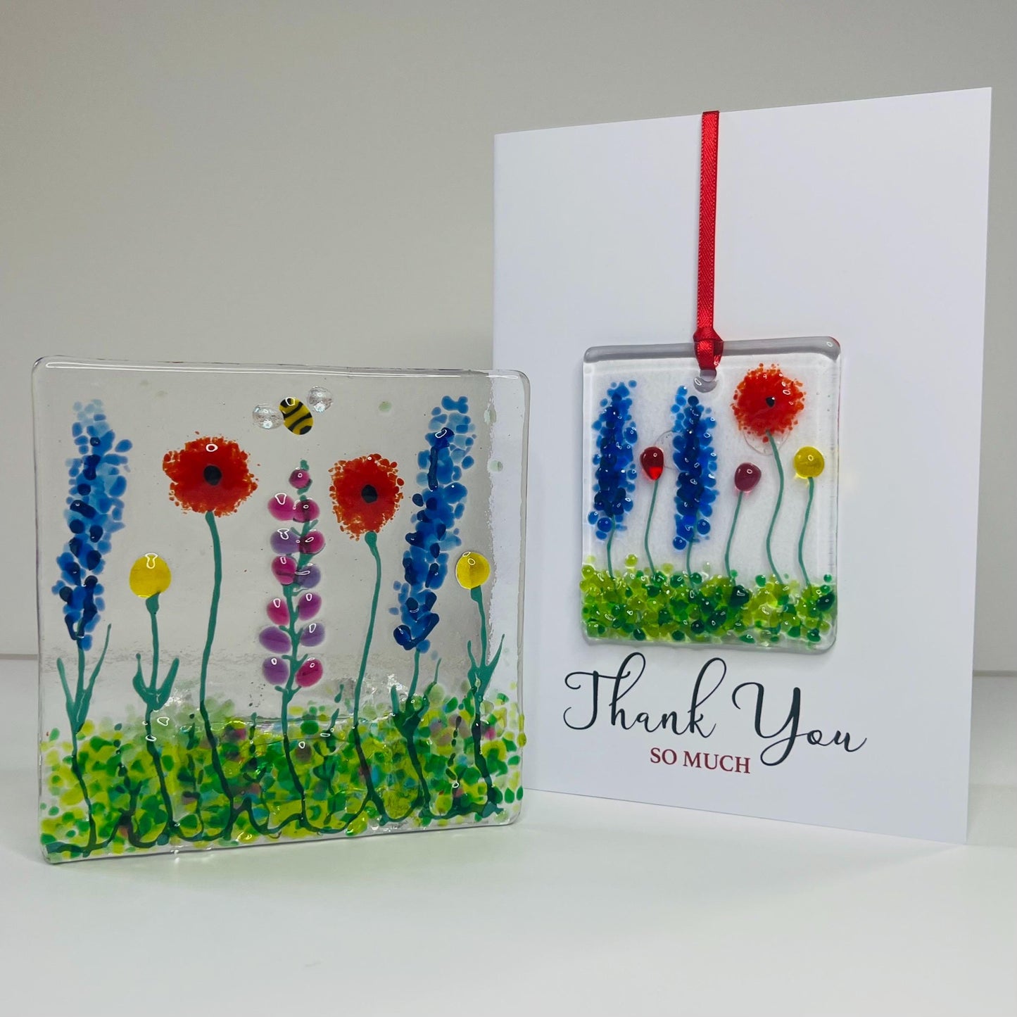 Wildflower Fused Glass Tealight & Thank You Card Gift Set