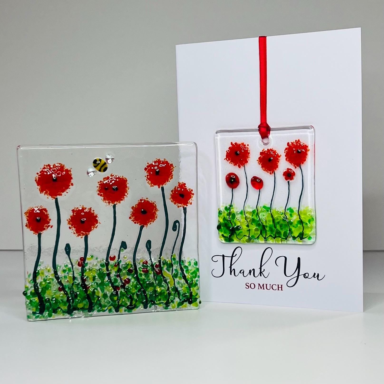 Wildflower Fused Glass Tealight & Thank You Card Gift Set