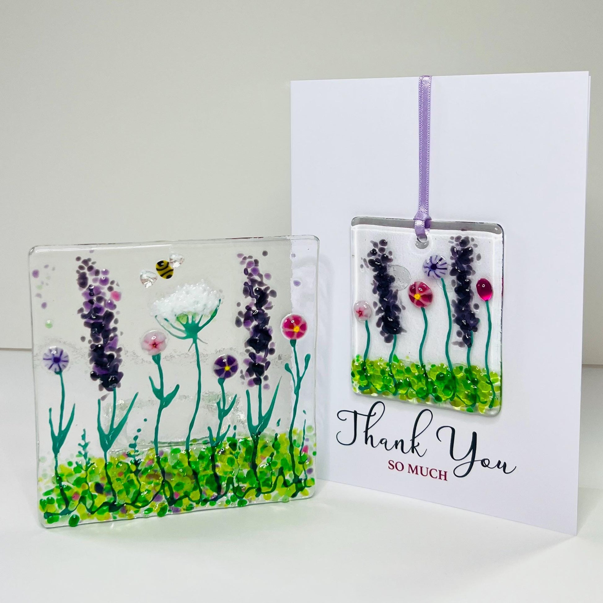 Wildflower Fused Glass Tealight & Thank You Card Gift Set