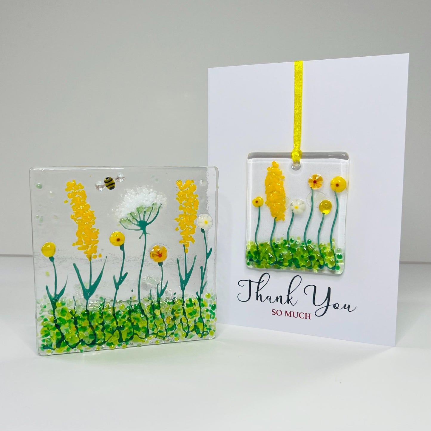 Wildflower Fused Glass Tealight & Thank You Card Gift Set