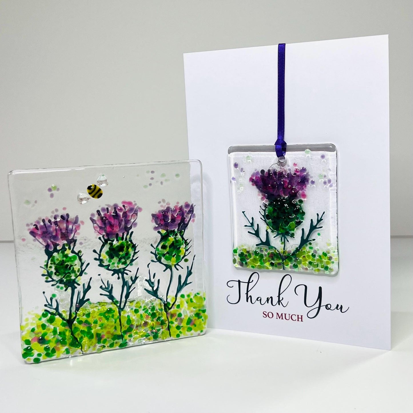 Wildflower Fused Glass Tealight & Thank You Card Gift Set