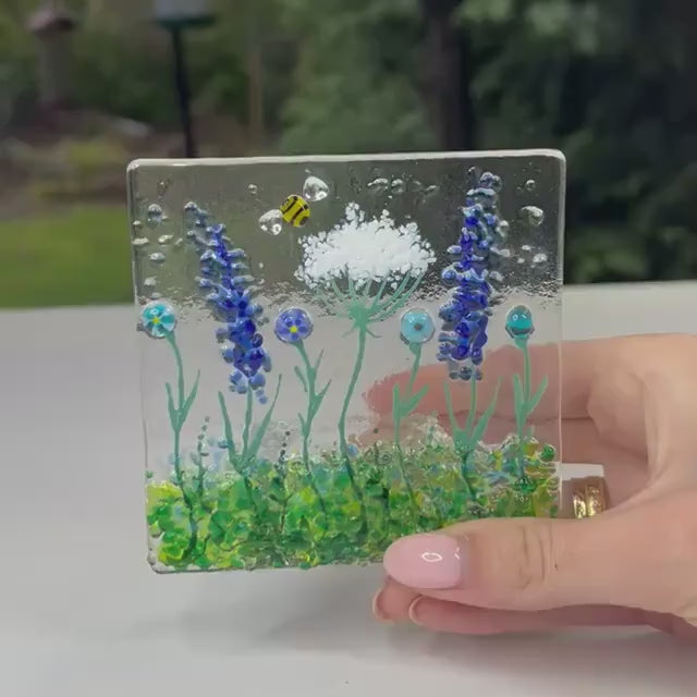 Wildflower Fused Glass Tealight & Thank You Card Gift Set